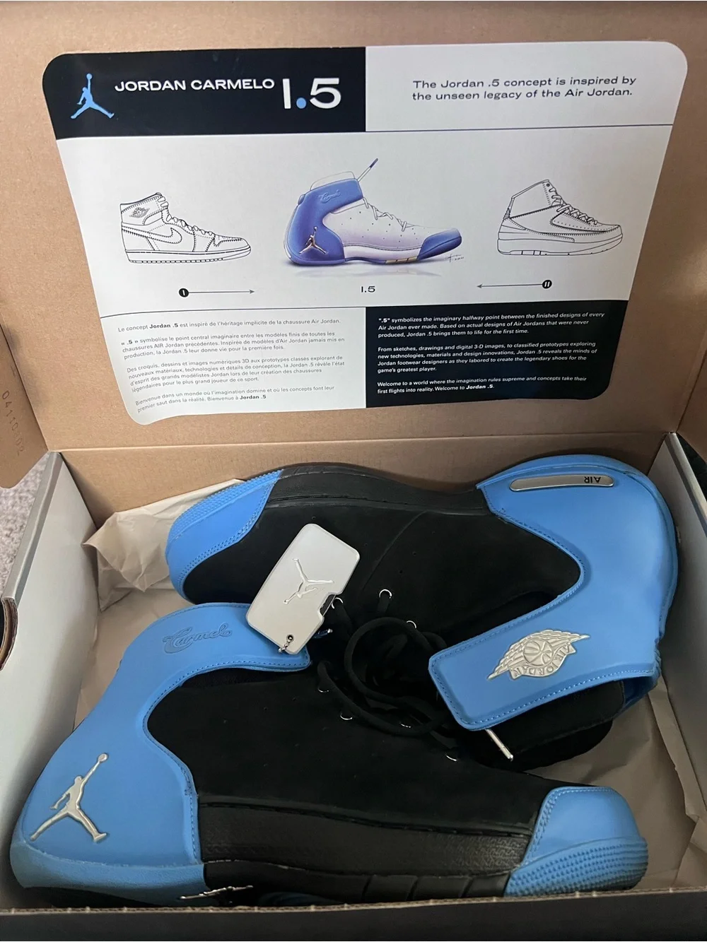 OG Nike Air Jordan Melo 1.5 Black University Blue Carmelo Anthony Size 8.5 w/Box